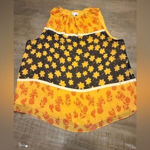 Gibson Latimer Women’s Floral sleeveless blouse in Navy, Yellow, and Orange